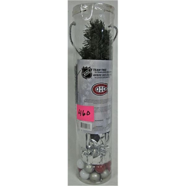 New 15" Montreal Canadiens tinsel Xmas tree with 16 ornaments