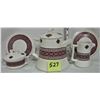 Image 1 : Ceramic pottery tea pot & cream and sugar Traditional Ukrainian pattern, red white and black