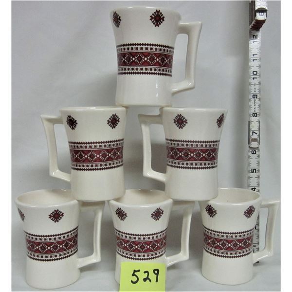 Ceramic pottery set of 6 coffee cups traditional Ukrainian pattern
