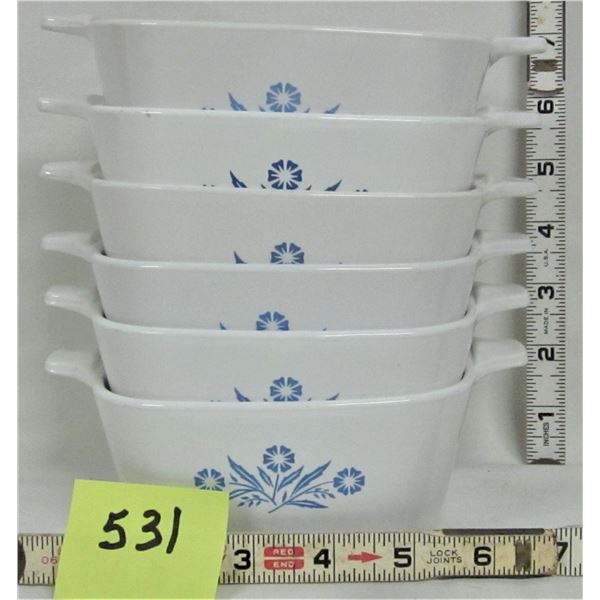 Set of 6 vintage 3-cup 700 ml Corningware Blue Corn flower serving dishes