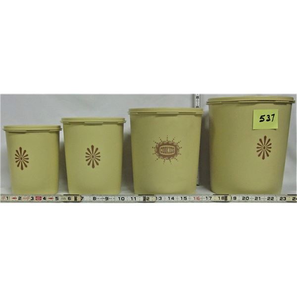 Vintage yellow plastic Tupperware stackable 4 piece canister set with lids