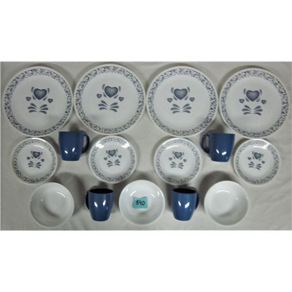 15 piece set Corelle stoneware dinnerware discontinued Blue Heart pattern
