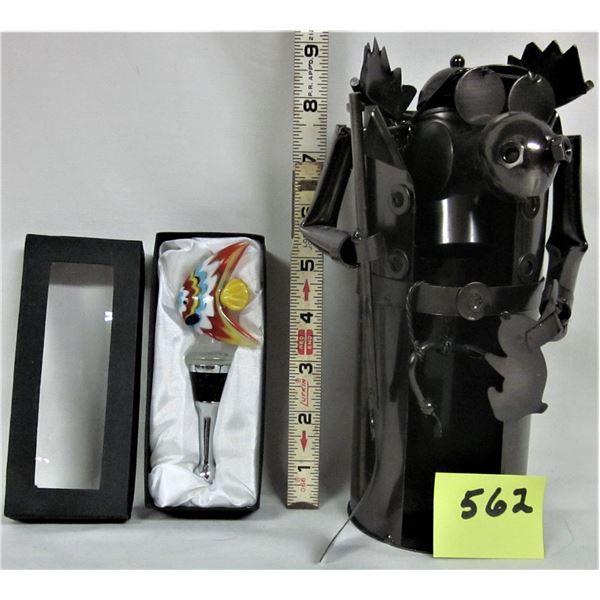 Metal moose hunter wine bottle display & boxed unique bottle stopper