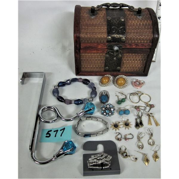 Wooden treasure chest jewelry box see description