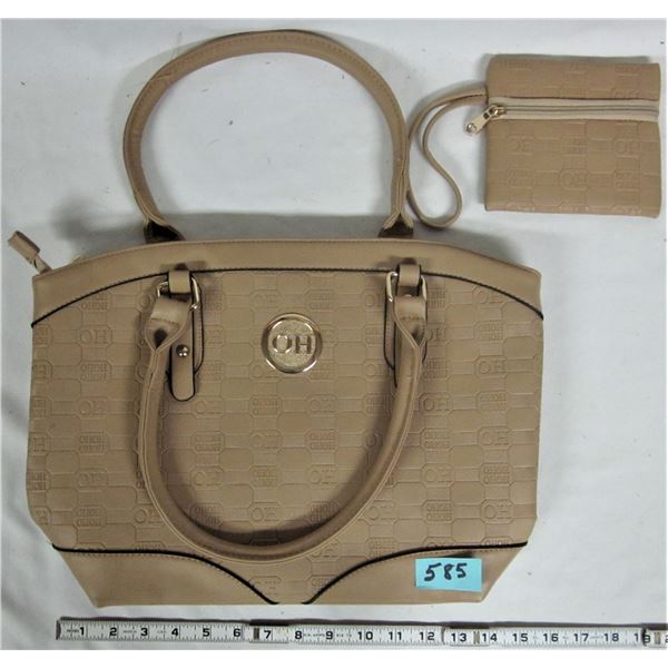 16" tan leather OH ladies purse/zippered pouches & handles plus wallet