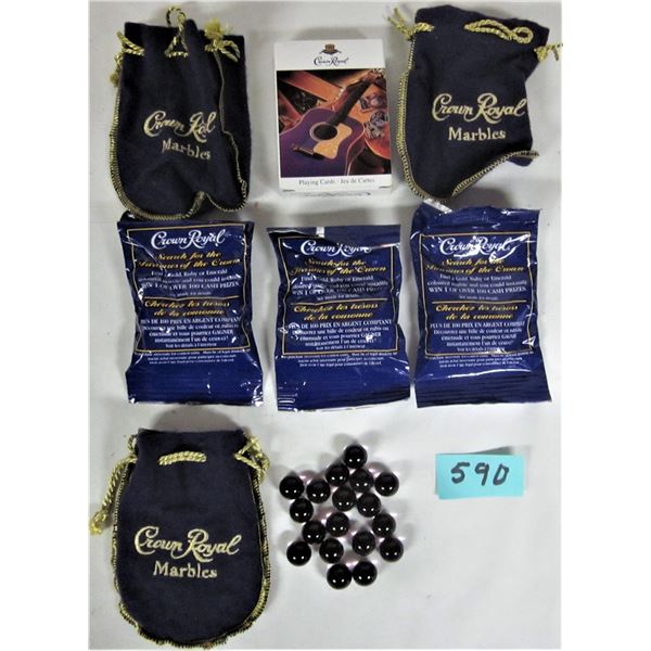 New crown royal playing cards - 3 cloth pouches, 3 sealed marble bags & 18 crystal marbles