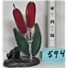 Image 1 : 4" pewter frog & stained glass bullrush ornament