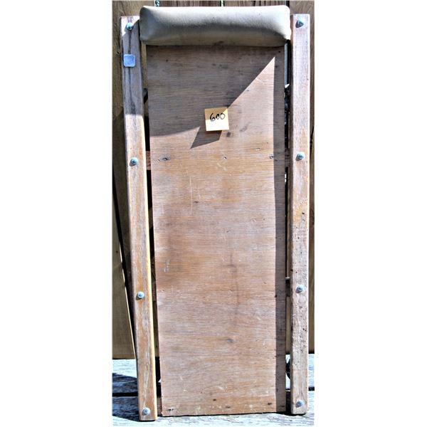 Vintage wooden mechanic creeper headrest & steel wheels