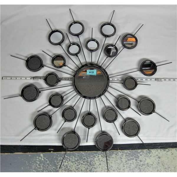 36" diameter star burst wall hanging mirror with assorted crystal inserts
