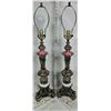 Image 2 : Pair (2) brass & marble boudoir lamps/shades