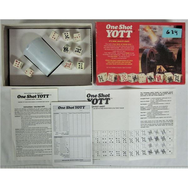 Rare 1977 one shot yott poker dice game with instructions poker dice and shaker cup