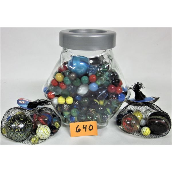 Jar full of various marbles