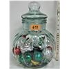 Image 1 : 14" Ornate glass container with lid plis 20 assorted unbreakable christmas decoration