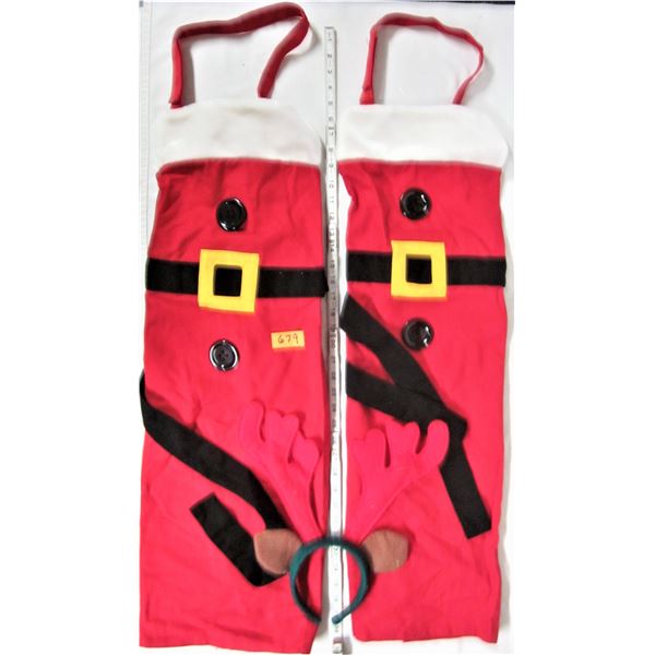 Pair (2) Santa cooking aprons & plush reindeer antler head band