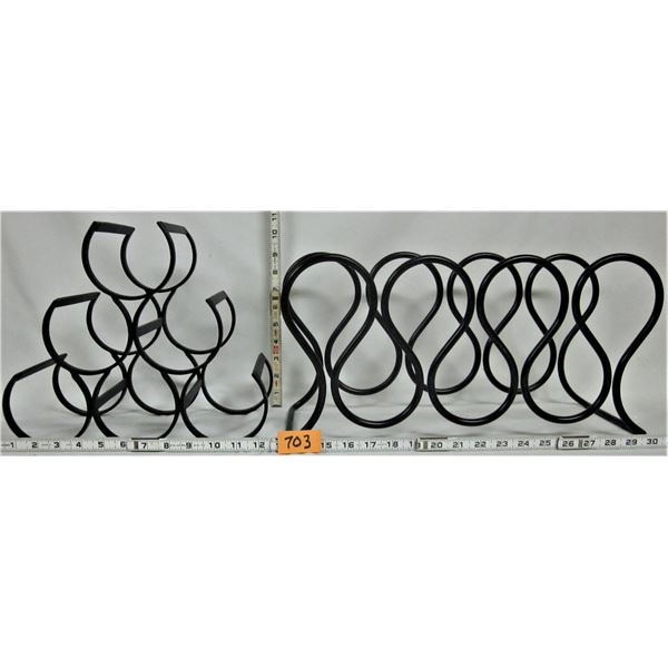 Two metal wine bottle racks