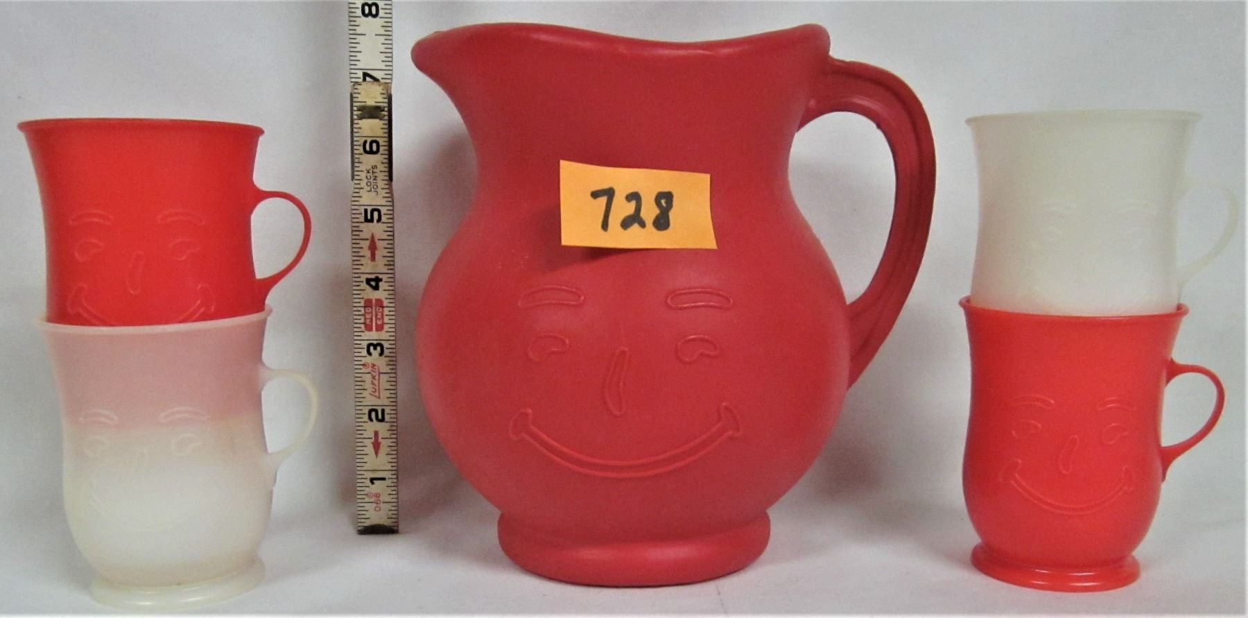 Pitcher Happy Face Vintage plastic red smiley face Kool Aid pitcher with 4 matching cups ...