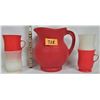 Image 1 : Vintage plastic red smiley face Kool Aid pitcher with 4 matching cups (2 red, 2 white)