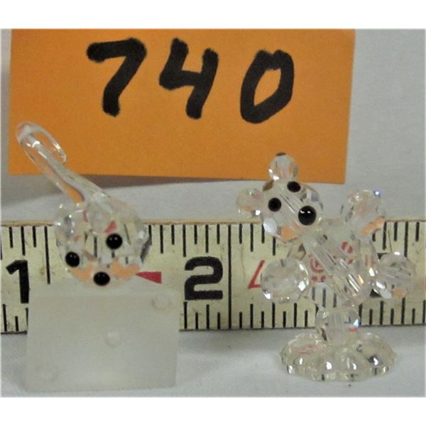 2 miniature crystal 3/4" mouse on cheese and 1" dancing bear