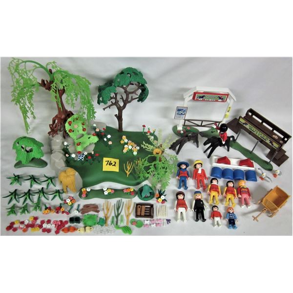 Vintage Playmobil 10 mini figures, Equestrian, Foliage base plate, plants and accessories