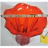 Image 4 : 13" tall vintage orange blown art glass scalloped rim vase - very heavy