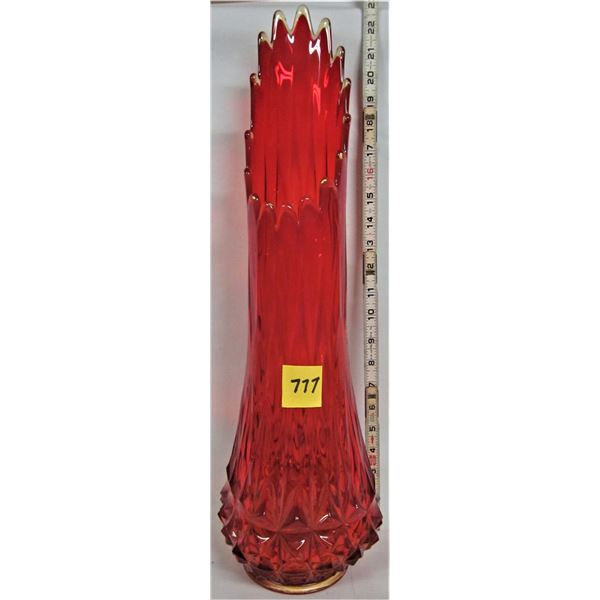 23" tall orange/red diamond design bittersweet slung glass vase - rare, vintage