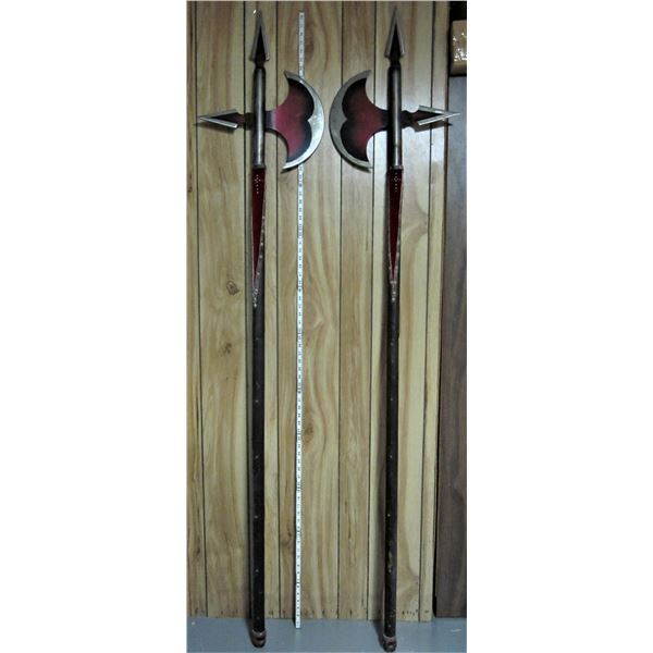 Pair of vintage 78" reproduced decorative Medieval 12" curved blades 'Halbards'