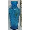 Image 2 : Tr. Blue 12.5" glass vase embossed with grape clusters