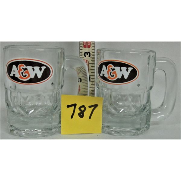 Pair of vintage A&W glass baby rootbeer mugs