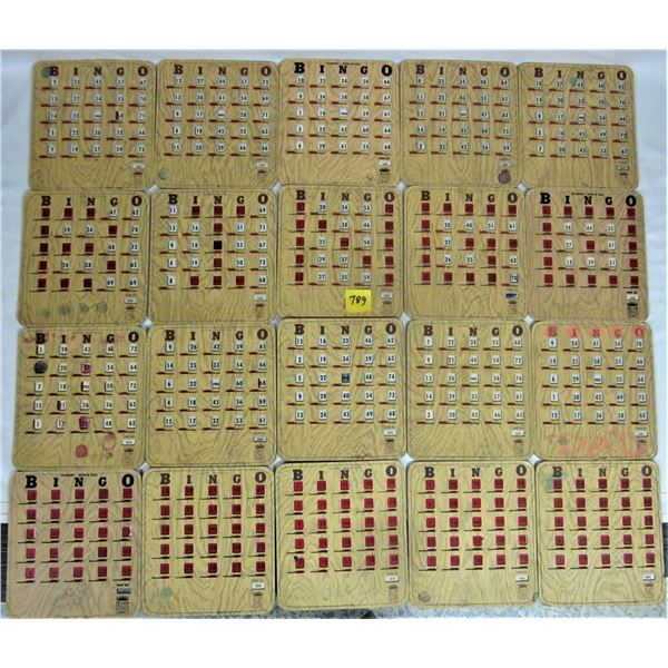 Twenty (20) woodgrain reusable finger slider bingo cards