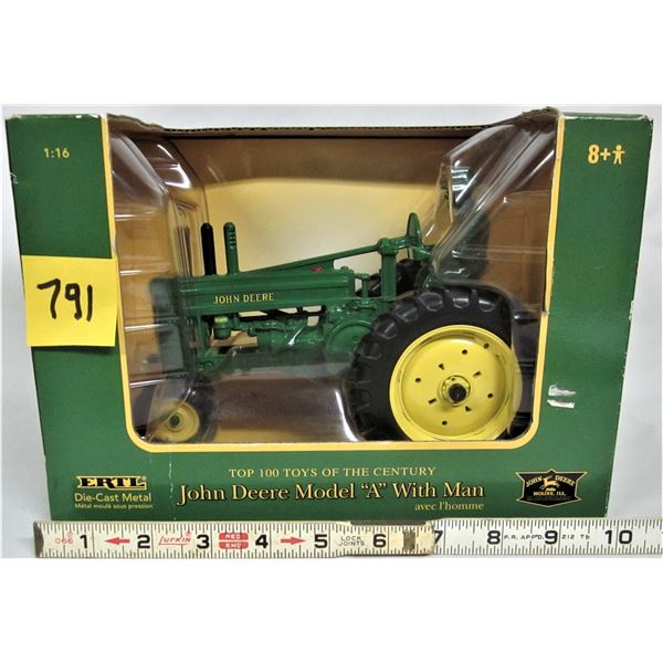 New 2003 die cast metal John Deere 1:16 Model A tractor and man Ertl