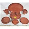 Image 1 : Set 18 piece vintage chocolate brown melmac serving tray, 4 10" plates, 4 6.5" plates, 3 6" bowls, 6