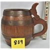 Image 1 : Vintage 5" wooden tankard beer mug with flip up lid