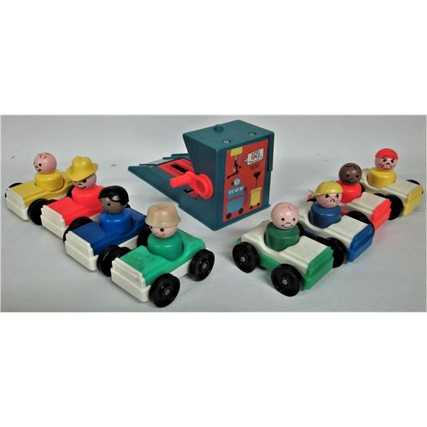 1980's Fisher Price #930 Little People action garage plus extra cars, people, hoist