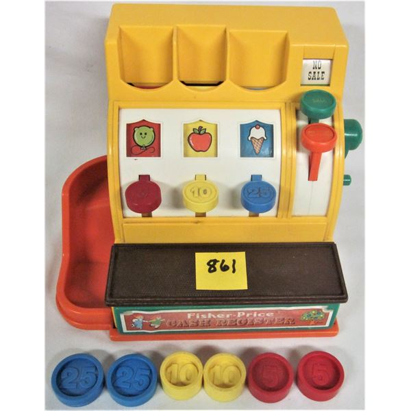 1970's Vintage Fisher Price #926 Cash Register / logo pls all 6 coins