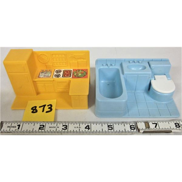 1989 Fisher Price little people neighborhood bathroom & kitchen units