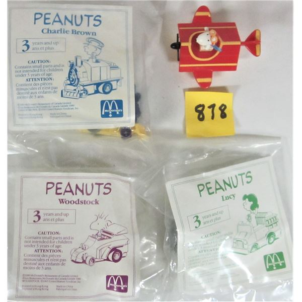 Set of all 4 1989 McDonalds Peanuts happy meal toys - Charlie Brown, Lucy, Woodstock, Snoopy 3 are s
