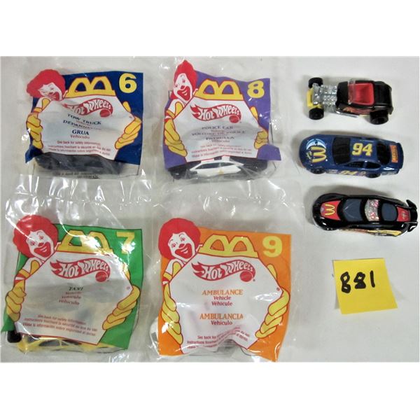 Lot 7 McDonalds Hot Wheels happy meal toys 4 sealed 1993, 2 X 1996, 2 X 1997, 1998, 1999