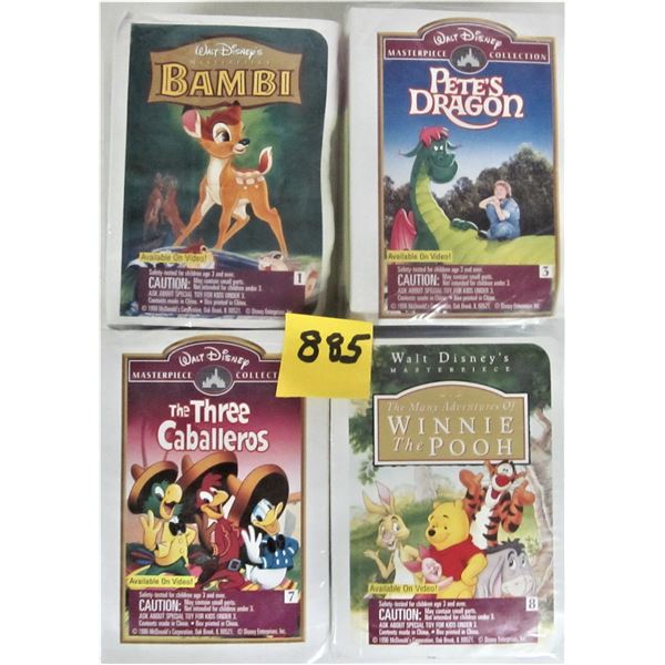 4 1996 McDonalds Walt Disney masterpiece collection new sealed toys #1 Bambi, #3 Pete's Dragon, #7 3