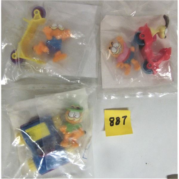 3 new sealed 1989 McDonalds Garfield happy meal toy collectibles