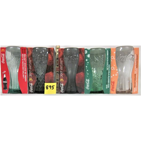 Lot of 5 new McDonalds limited edition Coca-Cola glasses 6" tall