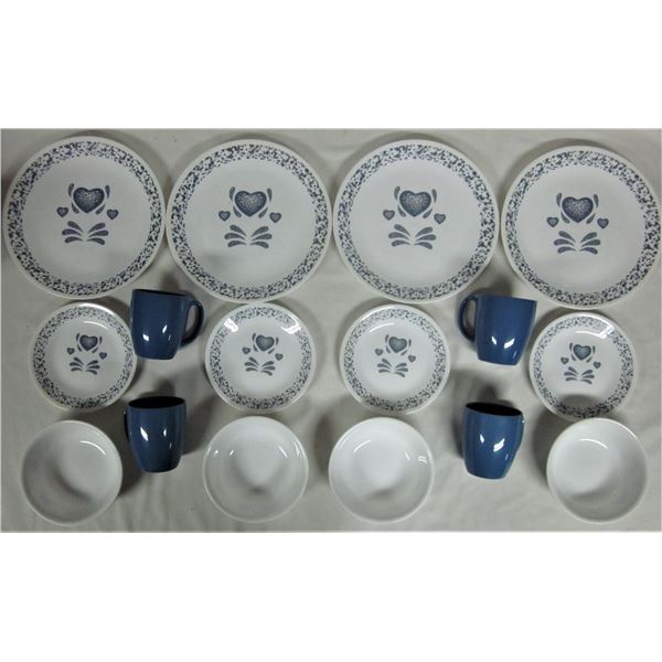 16 pc. Set Corelle "discontinued" - Blue Heart Pattern Stoneware Set