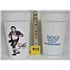 Image 2 : 2x 1989 WWF 7" Plastic Drinking Glass (BRUTUS "Barber" BEEFCAKE + ULTIMATE WARRIOR)