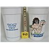 Image 3 : 2x 1989 WWF 7" Plastic Drinking Glass (BRUTUS "Barber" BEEFCAKE + ULTIMATE WARRIOR)