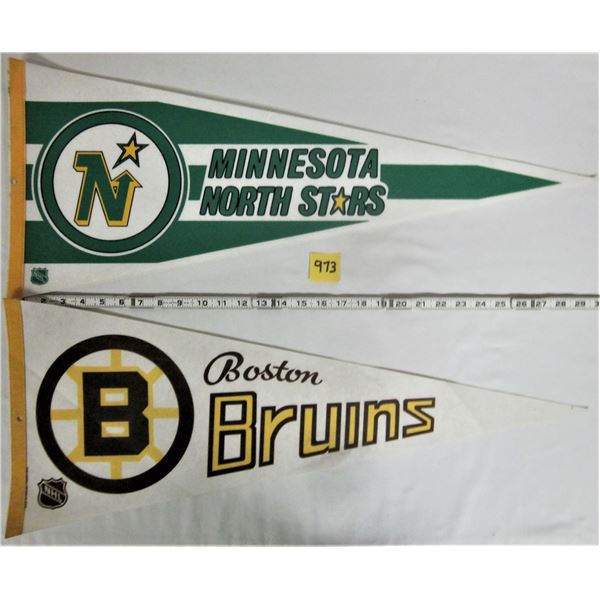 2 Vintage 30" NHL Felt Pennants (Minnesota Northstars) + (Boston Bruins)