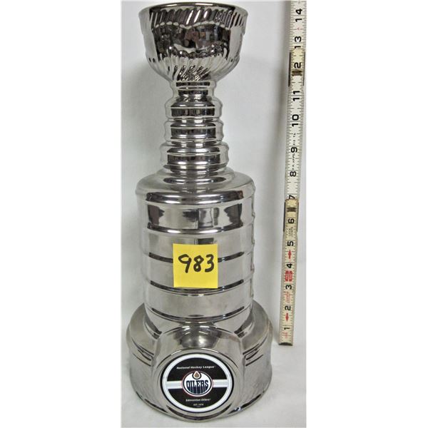 14" Silver Color Ceramic Edmonton Oilers STANLEY CUP Coin Bank