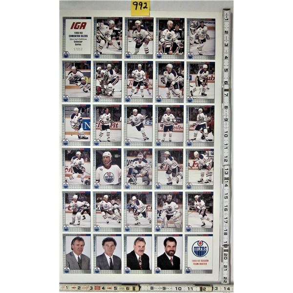 RARE 1992 IGA "Uncut" Sheet 1992/1993 Edmonton Oilers Hockey Card