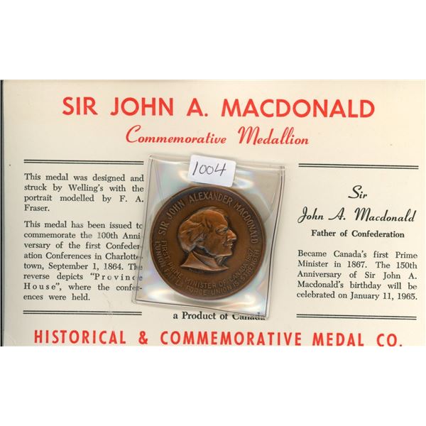 Sir John A. Macdonald Commemorative Medal. Massive medal celebrates Canada’s First Prime Minister. B