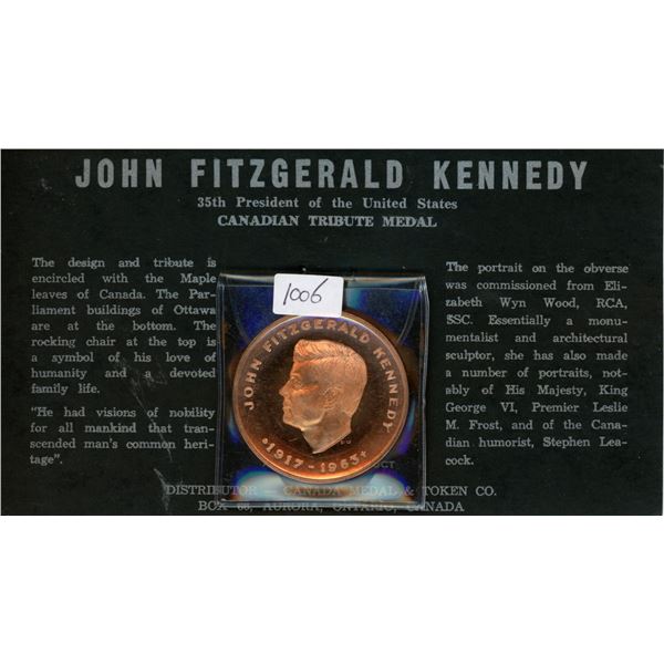 John Fitzgerald Kennedy Canadian Tribute Medal. Massive Proof medal.