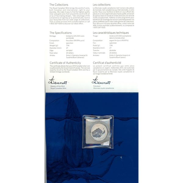 2013 Iceberg with whales Silver $20. .9999 pure silver. Housed in folder of issue.