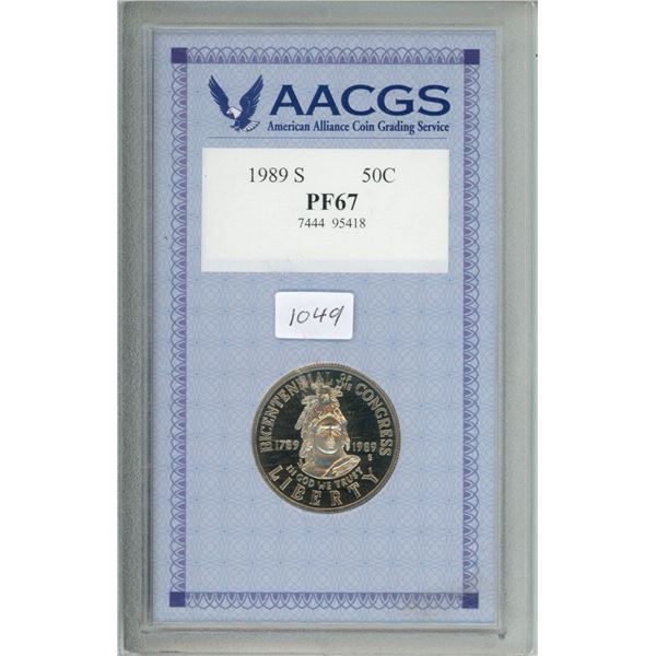 U.S. 1989S Congress Bicentennial Commemorative Dollar. Graded Proof 67 by the American Alliance Coin
